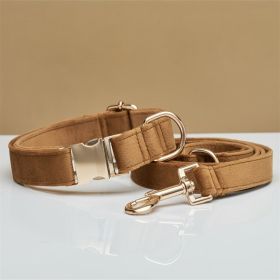 Multiple Colour Velvet Personalise Dog Collar Leash Set With Bow (Option: Coffee set-XS)